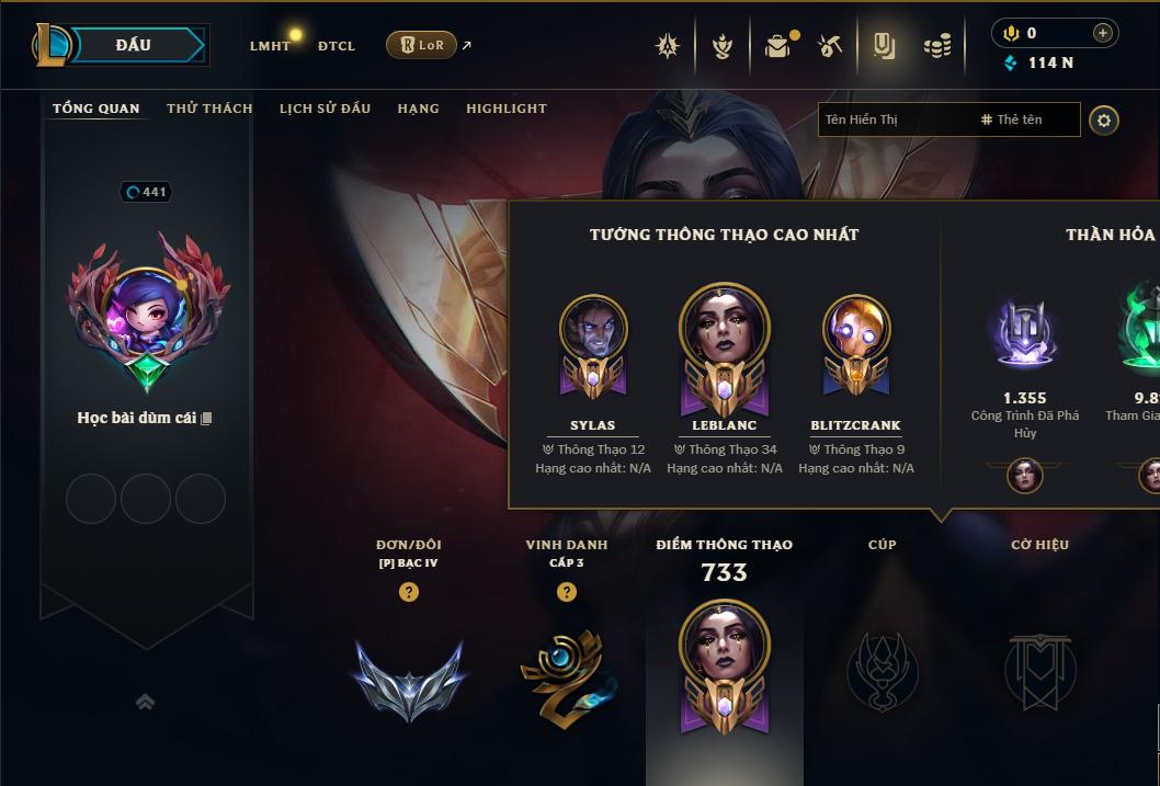 Acc Liên Minh Huyền Thoại/Đấu Trường Chân lý mã số 9366